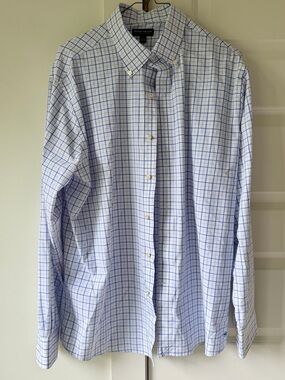 Peter Millar White and Blue Checked Button-Down Shirt